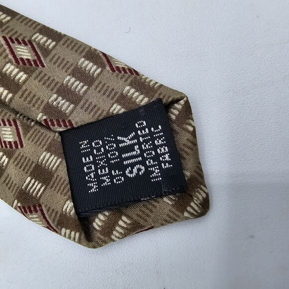 Necktie Mens Vintage Bill Blass Black Label 100% Silk, Tan Black, Size 56 By 4 - Picture 6 of 6